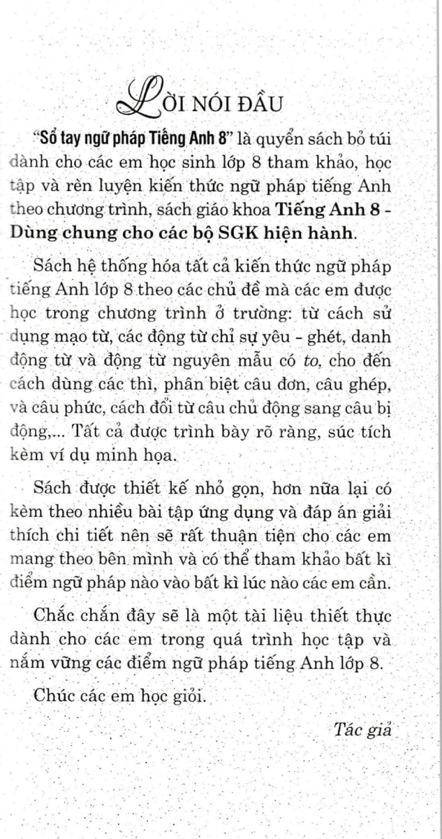 SỔ TAY TIẾNG ANH LỚP 8 (Dùng chung cho các bộ SGK hiện hành)